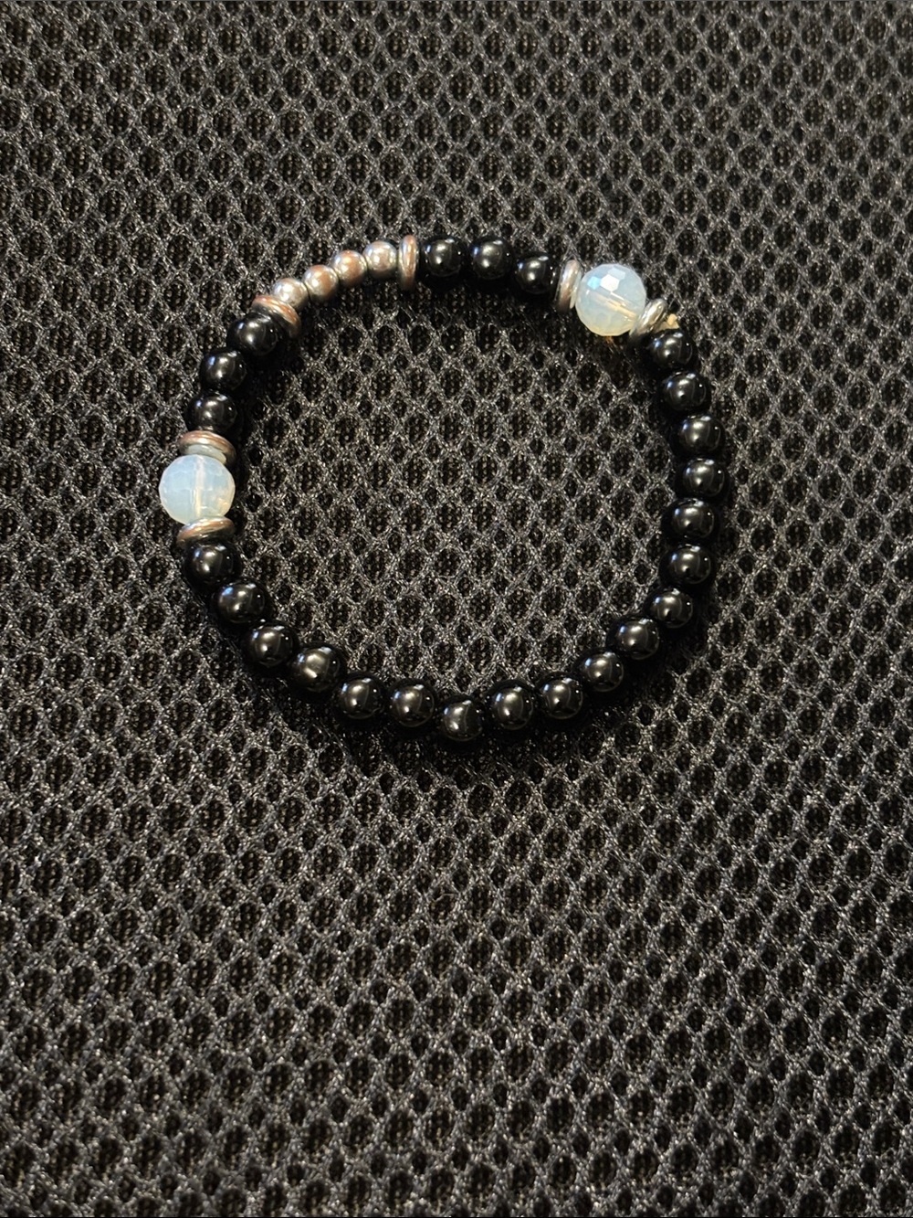 Black Beaded Stretch Bracelet with Opalescent Accent Beads
